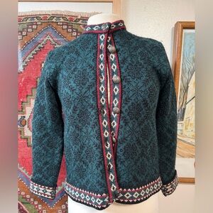 L.L. Bean Women's Green and Red Cardigan Sweater